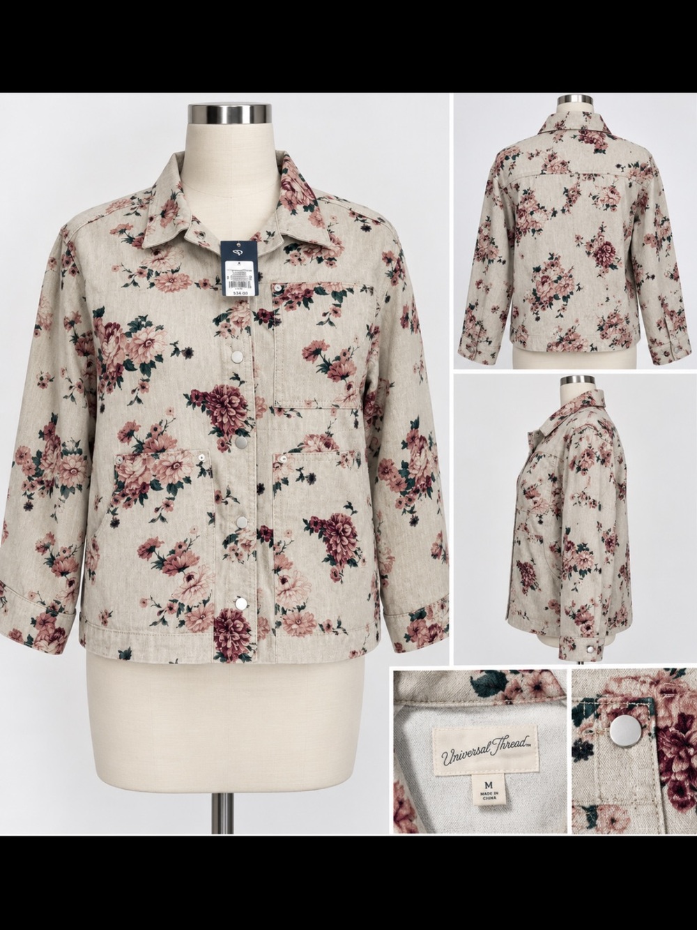 Universal Thread Cream Floral Button-Up Jean Jacket